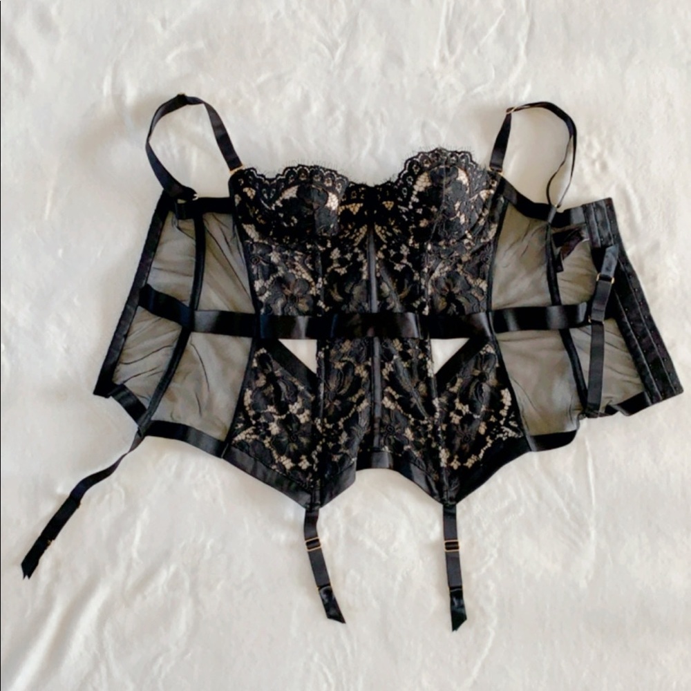 Black Lace Bustier Corset with Nude Lining - Women's Intimates - Picture 6 of 6